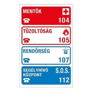 Tábla műanyag A4 "Mentők,Rendőrség,Tűzoltók" 3427153 131714327 - Jelölés & Figyelmeztetés