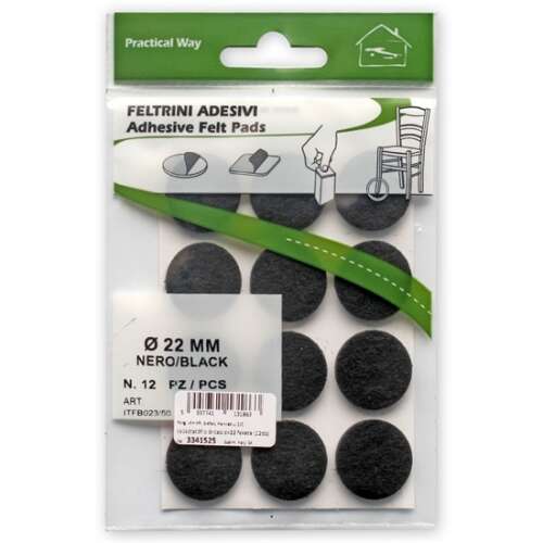 12 db 22 mm-es fekete öntapadó filc alátét bútorokhoz, székekhez, asztalokhoz és egyéb kisbútorokhoz