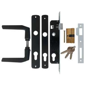 Komplett Portálzár szett fekete kilinccsel, zárral, zárbetéttel és zárólemezzel - JKH