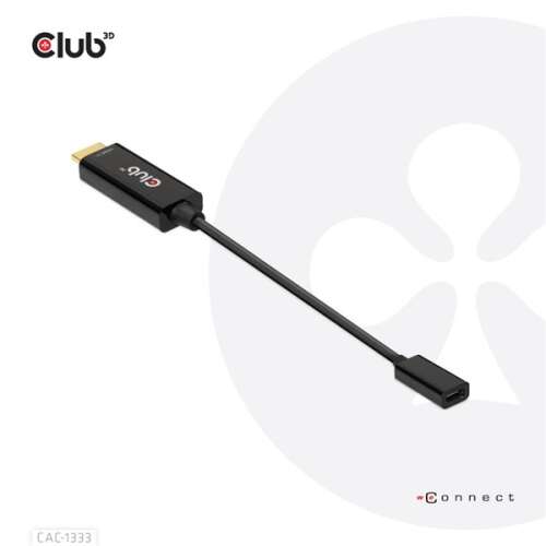 CLUB3D HDMI - USB Type-C 4K60Hz aktív adapter, fekete kábel, ferde nézet