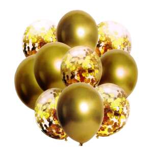 Léggömb, Lufi készlet 10 db arany, fehér konfettis, 33cm 46668873 Party kellékek