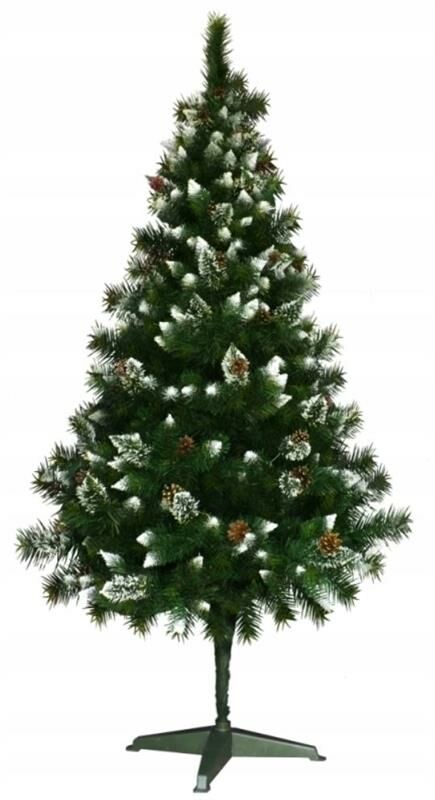 Christmas Crystal Ice Artificial Fir Tree with Snowy Branch Tips and Pine Cones, 120cm