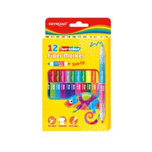 Keyroad Duo-tip Fiber Marker Set, 12 markers, 24 colors, dual tip, washable, vibrant colors - Marker