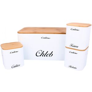 "RAPHANO" Enamel Bread Bin with Bamboo Lid + 3 Storage Containers - White