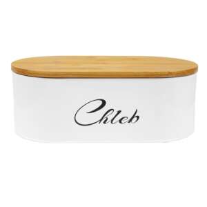 White enamel bread box with bamboo cutting board lid - Food storage