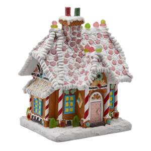 Mézeskalács házikó karácsonyi dekoráció, 31x26x23cm, cukorkás díszítéssel - Nonbrand Karácsonyi dekoráció