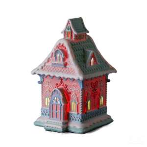Rózsaszín mézeskalács ház LED világítással, karácsonyi dísz - Nonbrand Karácsonyi dekoráció