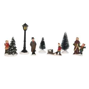 Karácsonyi falu szett figurákkal, fákkal és lámpaoszloppal - Poly