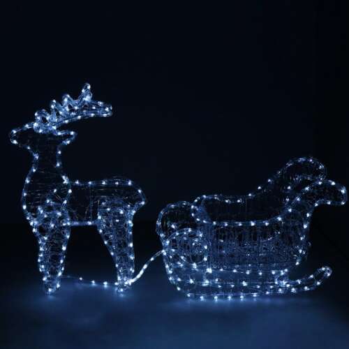 Springos Világító rénszarvas szánnal LED 150 cm, hideg fehér