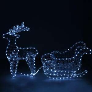 Springos Világító rénszarvas szánnal LED 150 cm, hideg fehér