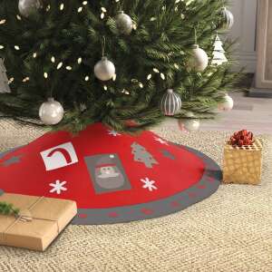 Red and gray Christmas tree skirt with Santa Claus, candy cane, and snowflake design - Nonbrand Christmas Decoration