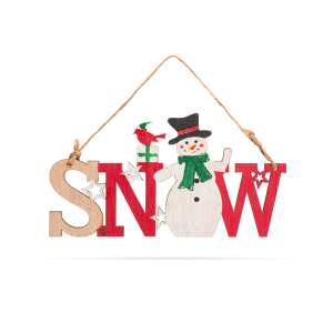 Wooden Christmas decoration with snowman and "SNOW" lettering - Decoration