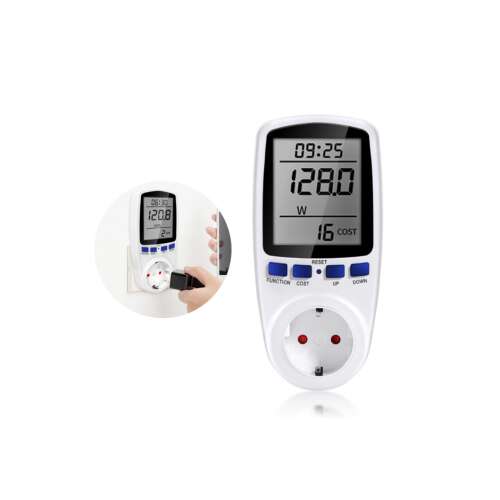 Áramfogyasztás mérő, energiafogyasztás monitor, villanyóra, dugaszolható áramfogyasztás mérő, energia költség monitor, digitális áramfogyasztás mérő, otthoni energia monitor, áramfogyasztás mérő kijelzővel, energiatakarékos eszköz - Villamos fogyasztásmérő