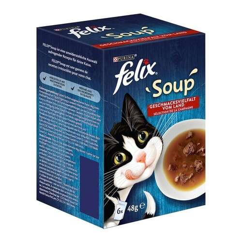 Felix Soup házias, húsos válogatás leveses szószban macskáknak (10 csomag | 10 x 6 x 48 g | 60 adag leves) 2.88 kg
