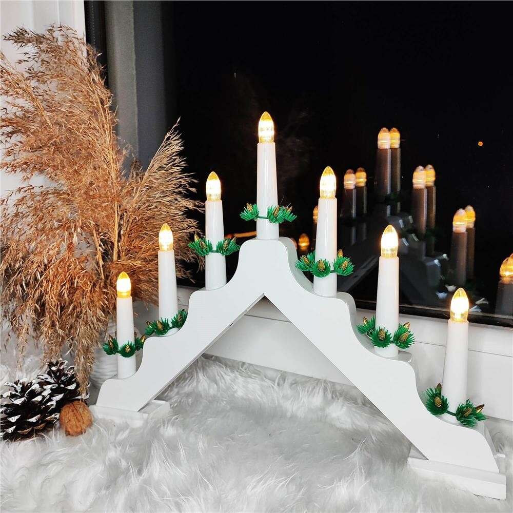 E-shop Springos 7 LED drevený adventný svietnik, teplá biela, biela