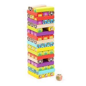 Jenga állatmintás toronyépítő játék, fa blokkok állatfejekkel, szórakoztató családi játék gyerekeknek és felnőtteknek - Jenga