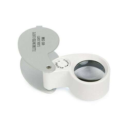 40x beleuchtetete Lupe mit LED-Licht, Schmucklupe, Vergrößerungsglas, Taschenlupe, Silber, 25 mm Linse