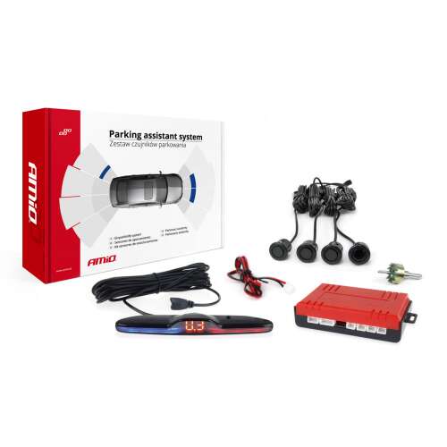 AMiO tolatóradar szett 4 érzékelővel, LED kijelzővel és vezérlőegységgel