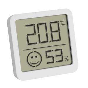 TFA Digitales Raumthermometer mit Hygrometer 30.5053.02, weiß, zeigt Temperatur und Luftfeuchtigkeit, Smiley-Gesicht für Komfort - TFA