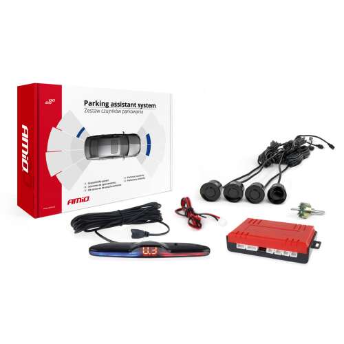 AMiO tolatóradar készlet 4 érzékelővel, LED kijelzővel és hangjelzővel