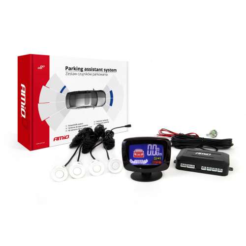 AMiO tolatóradar készlet 4 érzékelővel, LED kijelzővel és a gépkocsi grafikus ábrázolásával