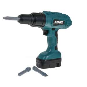 Green and black toy drill with interchangeable screwdriver bits, pretend play tool for kids - DIY Craft Kit