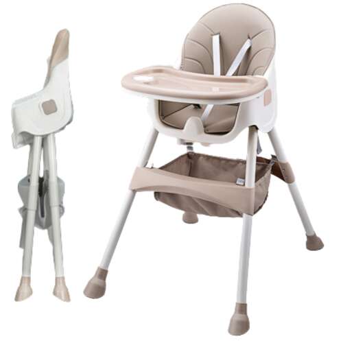 LittleONE by Pepita Happy Multifunkčná skladacia stolička na kŕmenie s úložným priestorom na hračky a dvojitým podnosom #beige
