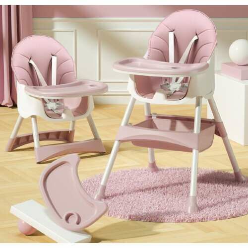 Pepita Happy pink foldable high chair with toy storage and double tray