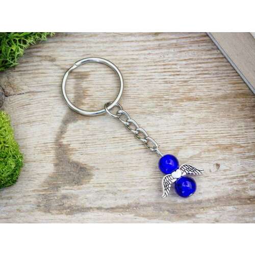 Sötétkék angyal medálos kulcstartó