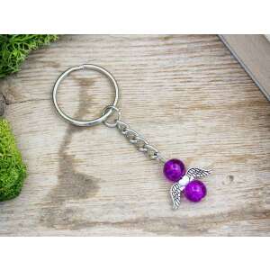 Szeretlek Keresztanya lila angyal kulcstartó, közeli kép - Ajándék kulcstartó