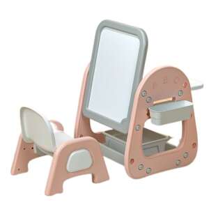 LittleONE LILO 3in1 multifunkciós gyerekasztal székkel és játéktárolóval - rajztábla, építőasztal és tanulóasztal funkció #fehér-rózsaszín
