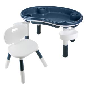 Pepita MOA 3in1 multifunkciós Gyerekasztal székkel, állítható asztalmagassággal - tanuló-, építő- és terepasztal funkció #kék-fehér