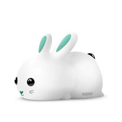 Neno Titto rabbit night light, white with green ears, side view