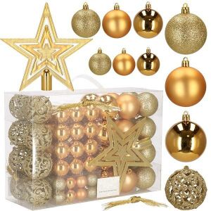 Springos 100-Piece Gold Christmas Bauble Set with Star Topper - Christmas tree ornament