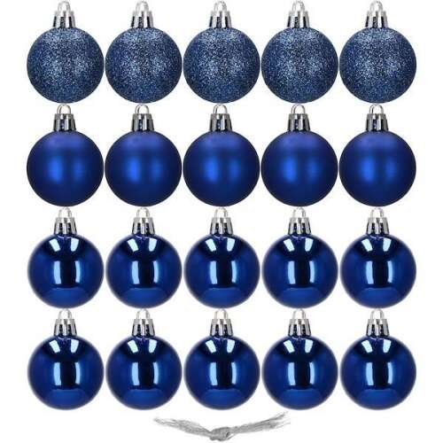 Springos Karácsonyi gömb készlet 20 db-os, karácsonyfadísz, 4 cm, kék