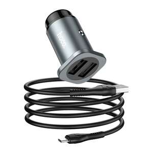 HOCO NZ4 autós töltő 2 USB aljzat (24W, gyorstöltés támogatás + microUSB kábel) SZÜRKE Gigaset GL390, Xiaomi Redmi 10A, TCL 403, Xiaomi Redmi 12C, Nokia 5230 , Sony Xperia Z1 (C6903), Vodafon