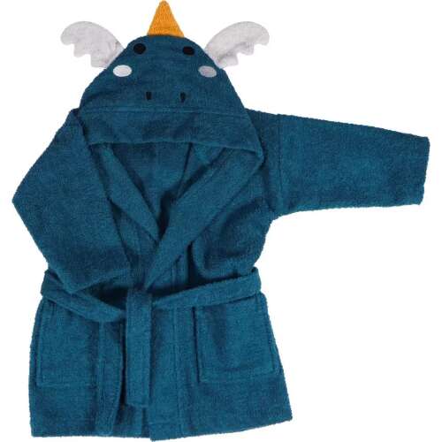 B&B Sárkány fürdőköpeny 1-2 éves gyermekeknek, türkizkék sárga és fehér sárkány részletekkel