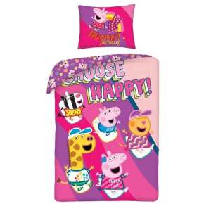 Peppa Pig Choose Happy Bettwäsche-Set, rosa und lila Bettbezug mit Peppa Pig und ihren Freunden, 140x200cm, 70x90cm - Bettwäsche - Jugend und Erwachsene