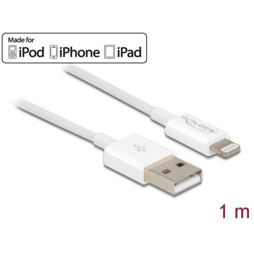 DeLOCK 83000 USB kábel 1 M USB 2.0 USB A Fehér, 1 méter hosszú, fehér, iPhone, iPad és iPod töltéséhez és adatátvitelhez - USB kábel