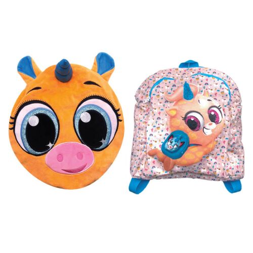 Einhorn Wendbarer Rucksack Plüschtasche für Mädchen - Orange Einhorn und Rucksackansicht