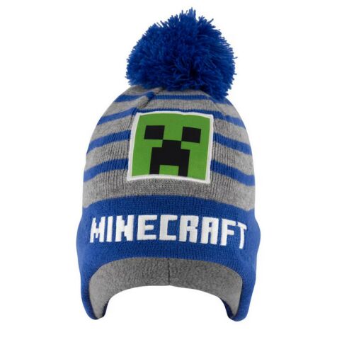 Minecraft kék téli sapka fülekkel - Gyerek sapka