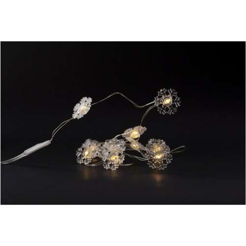 Entac Christmas light, 10 LED warm white snowflake string lights, battery operated, indoor use only