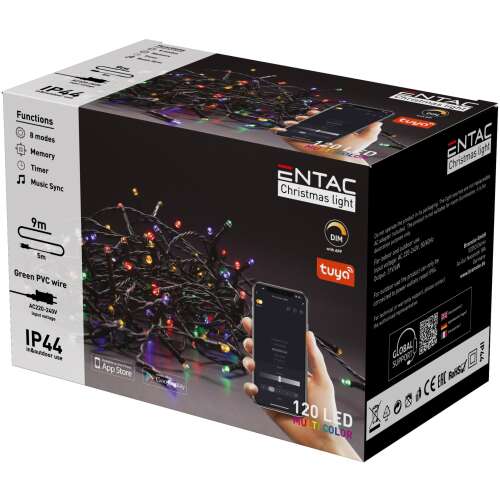 Entac Weihnachtslicht-Lichterkette, 120 LED, mehrfarbig, 9m, IP44, Tuya App-Steuerung