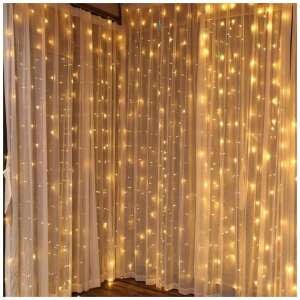 Entac 300 LED meleg fehér függöny fények, IP44, 3x3m, karácsonyi fények, varázslatos hangulatot teremtenek - Entac