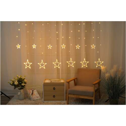 Entac Christmas curtain lights with 138 warm white LED stars, 2x1m, IP44, with remote control