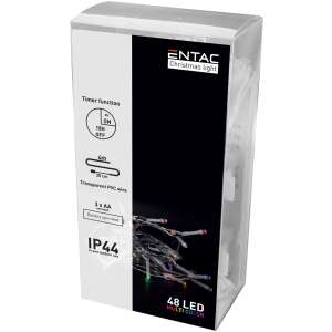 Entac karácsonyi fényfüzér, 48 LED színes, 4,3m, elemes, időzítő funkcióval, IP44 - Entac
