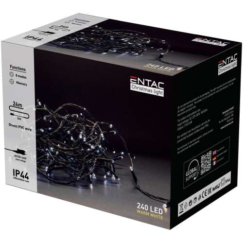 Entac Christmas light 240 LED warm white 24m IP44 string lights packaging