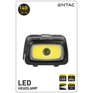 Entac LED Fejlámpa, fekete, 5W + 3W, 140 lumen, IP54 vízálló, 3xAAA elemmel - Entac