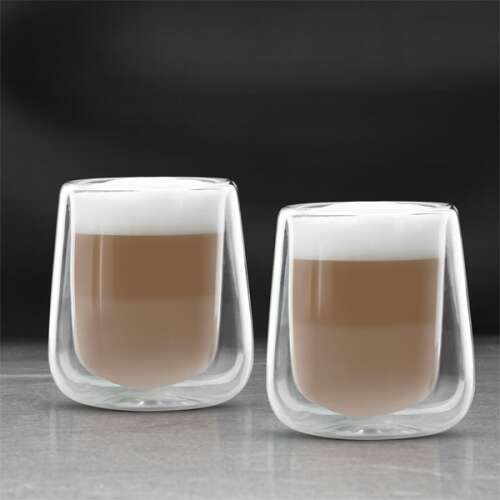 Set of 2 double-walled glass cups, 300 ml each, perfect for coffee, tea, or other beverages