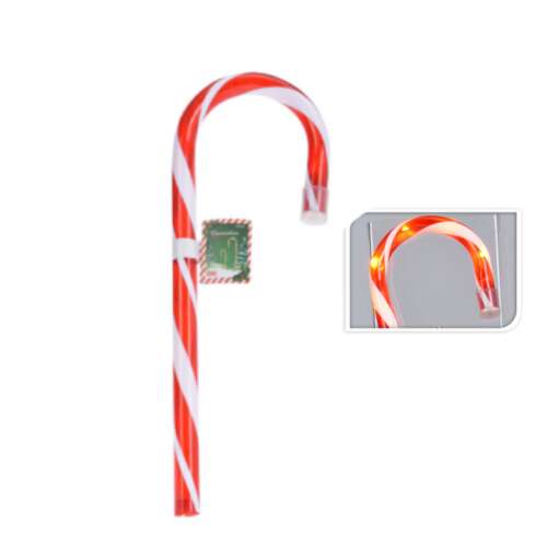 Candy Cane világító cukorka sétapálca, elemes, 10 LED, leszúrható-felakasztható, 34 cm 90403113
